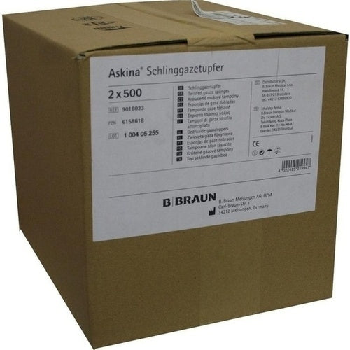 Das Produktfoto zeigt Askina Schlinggazetupfer Pflaumengroß Unsteril (2X500 stk) PZN 06158618