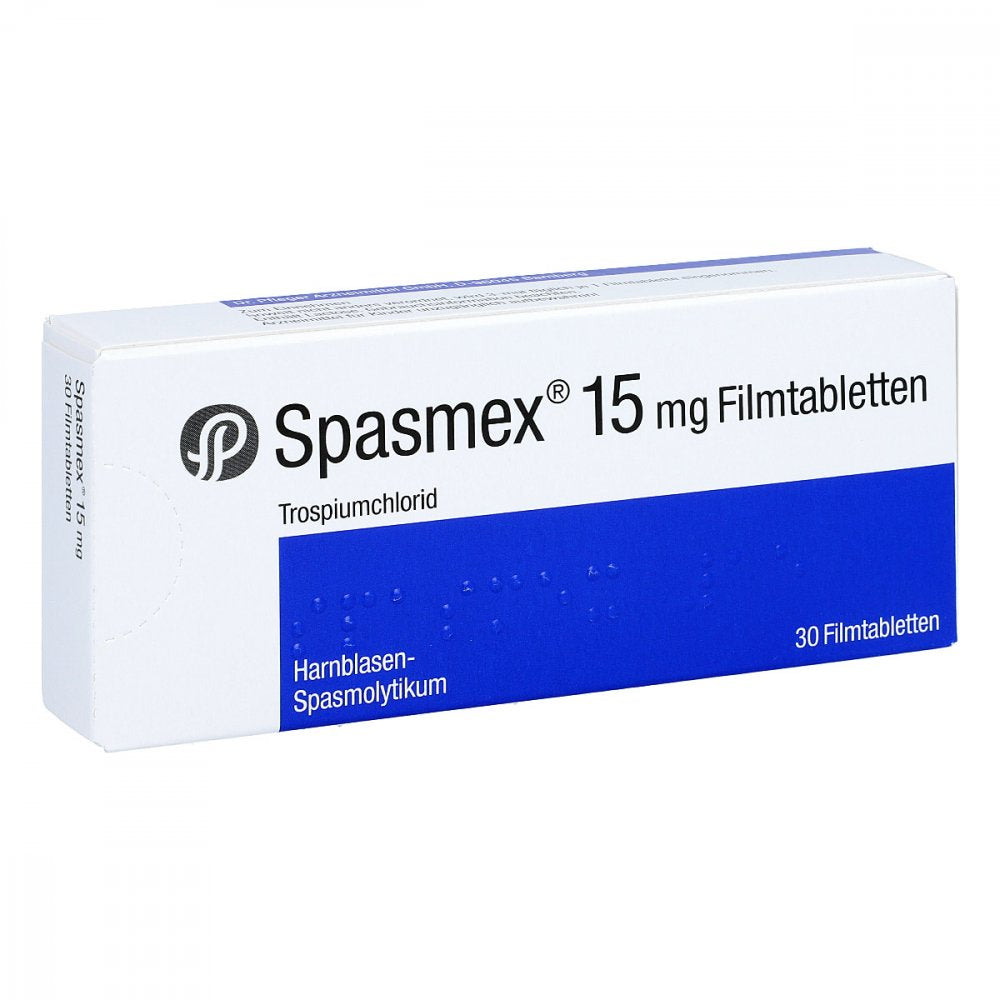 Das Produktfoto zeigt Spasmex 15 Filmtabletten (30 stk) PZN 06165475