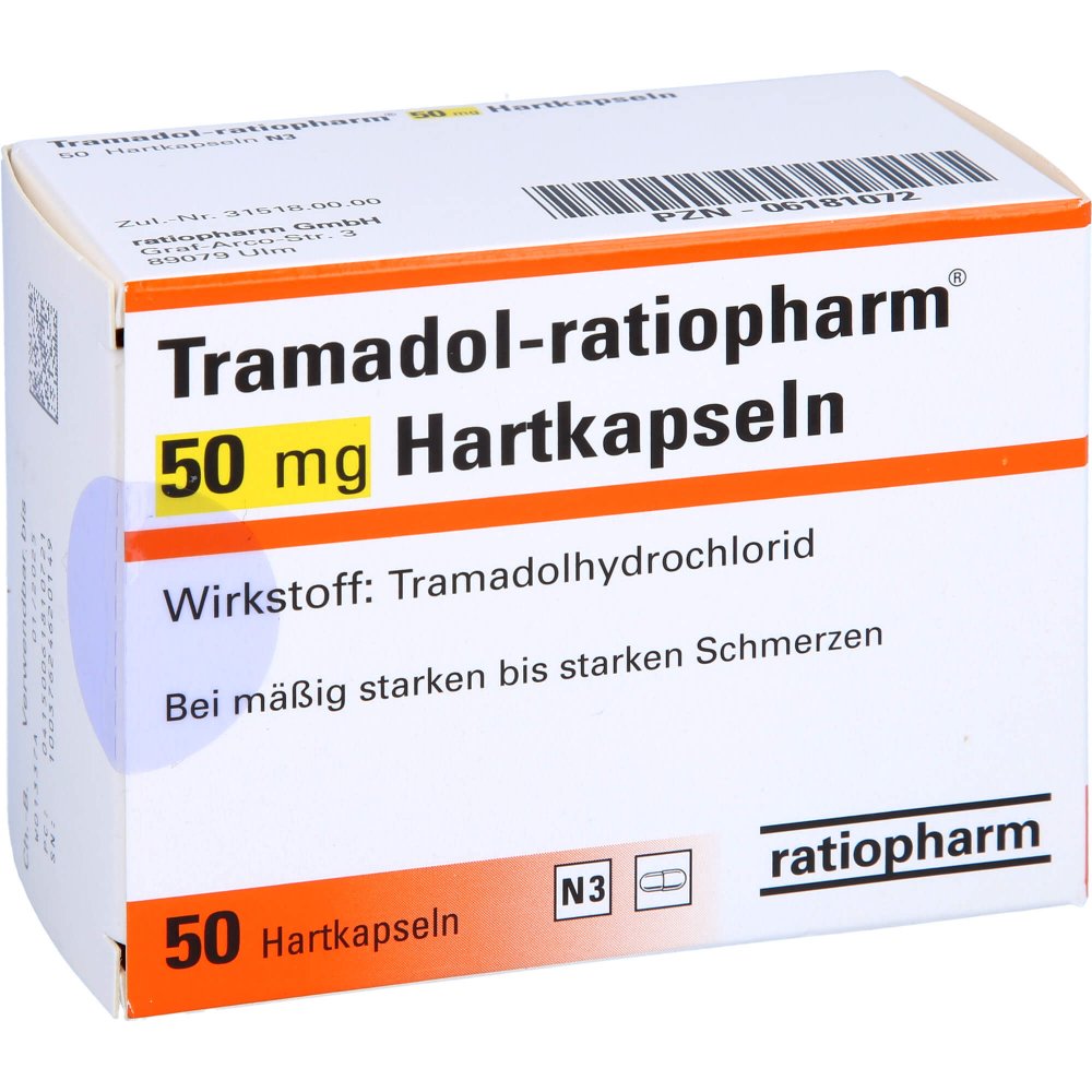 Das Produktfoto zeigt Tramadol-Ratiopharm 50 Mg Hartkapseln (50 stk) PZN 06181072