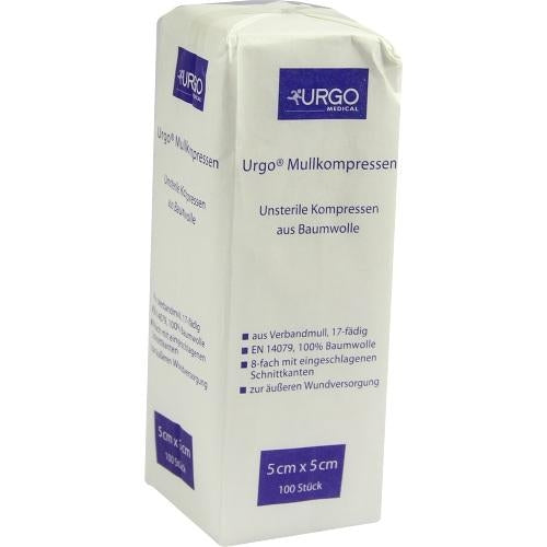 Das Produktfoto zeigt Urgo Mullkompressen 5x5 Cm Unsteril (100 stk) PZN 06187904