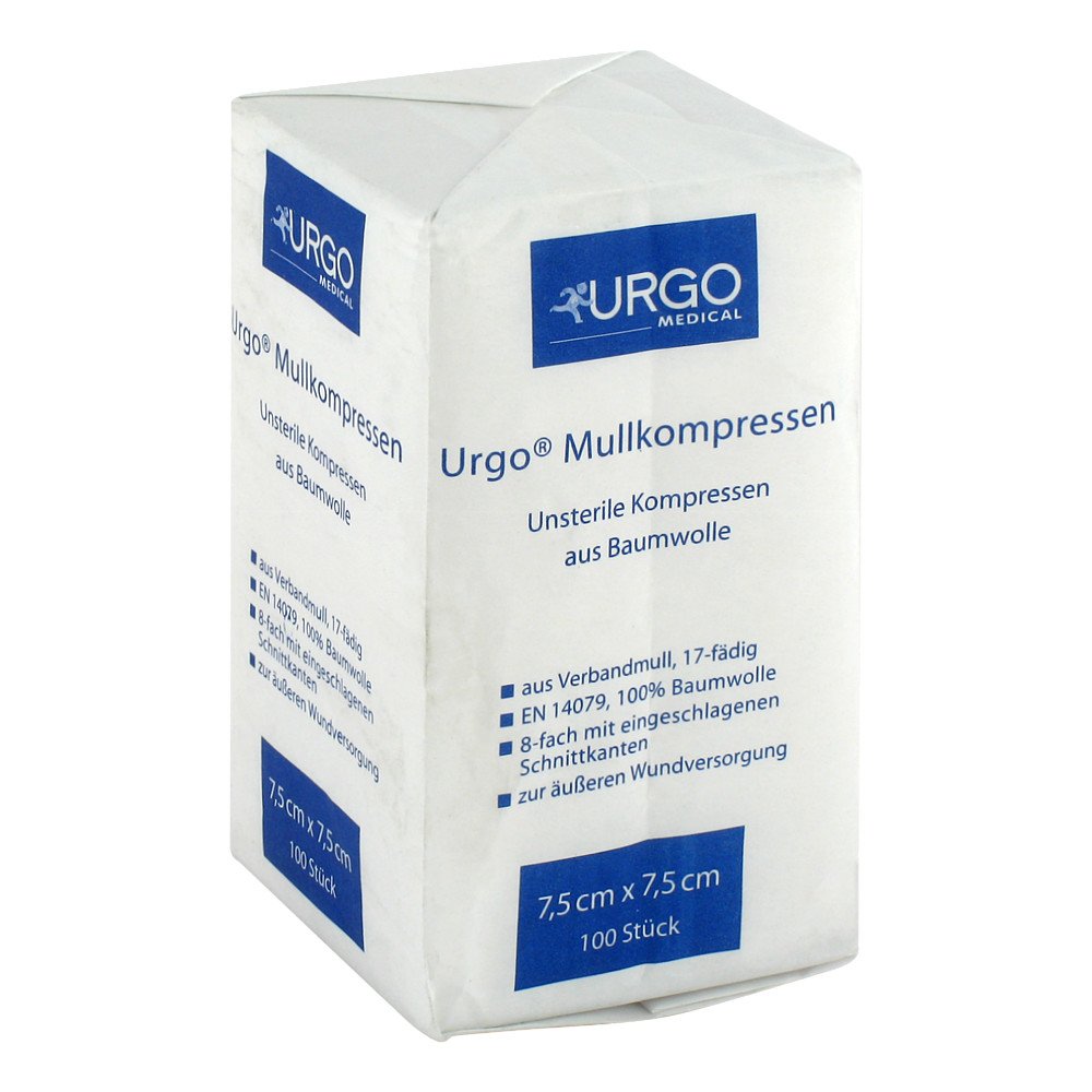 Das Produktfoto zeigt Urgo Mullkompressen 7,5x7,5 Cm Unsteril (100 stk) PZN 06187910