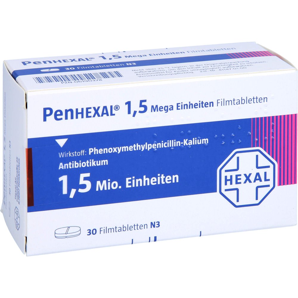 Das Produktfoto zeigt Penhexal 1,5 Mega Filmtabletten (30 stk) PZN 06190378