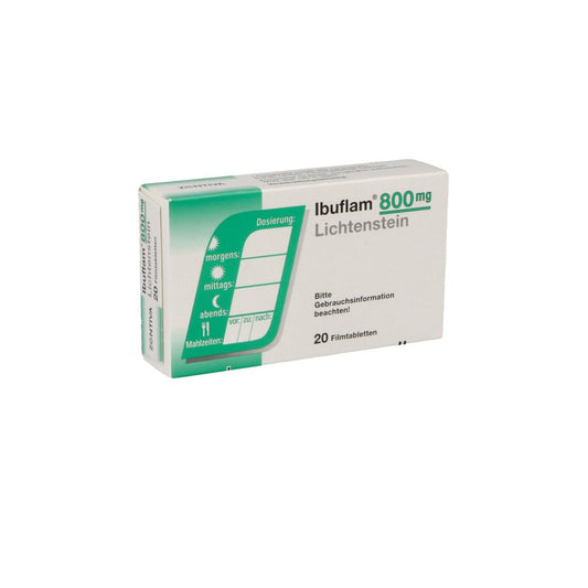 Das Produktfoto zeigt Ibuflam 800 Mg Lichtenstein Filmtabletten (20 stk) PZN 06313438