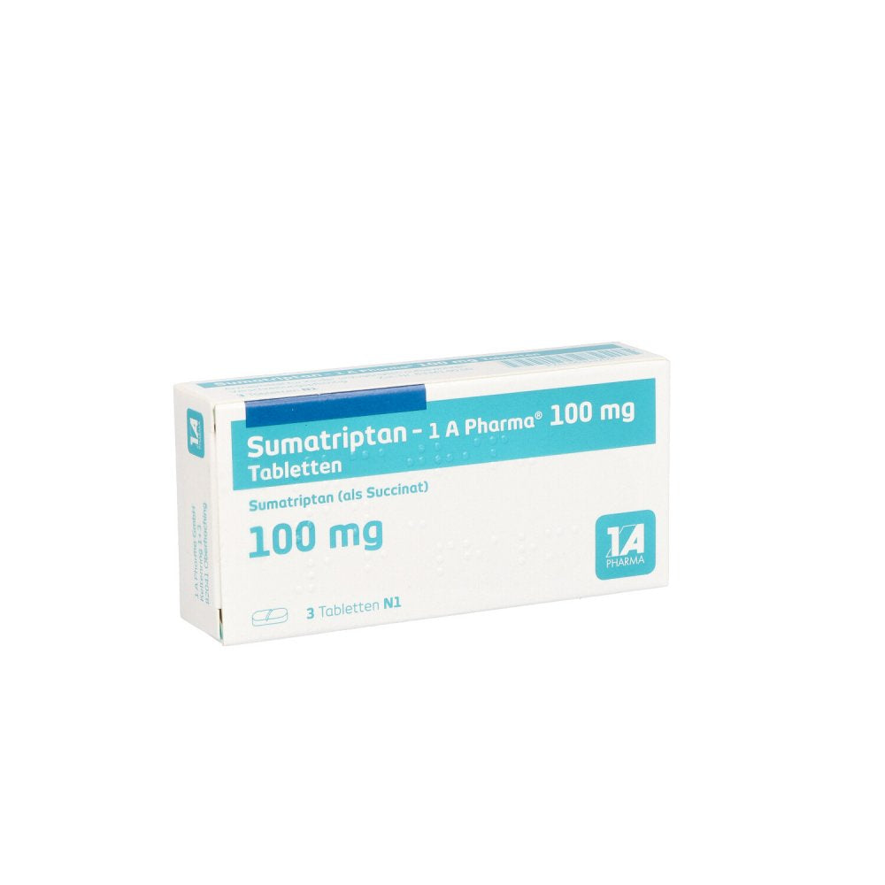 Das Produktfoto zeigt Sumatriptan-1a Pharma 100 Mg Tabletten (3 stk) PZN 06313705
