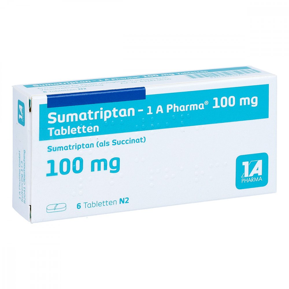 Das Produktfoto zeigt Sumatriptan-1a Pharma 100 Mg Tabletten (6 stk) PZN 06313711