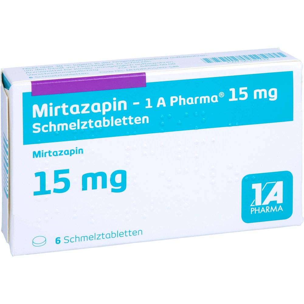 Das Produktfoto zeigt Mirtazapin-1a Pharma 15 Mg Schmelztabletten (6 stk) PZN 06320332