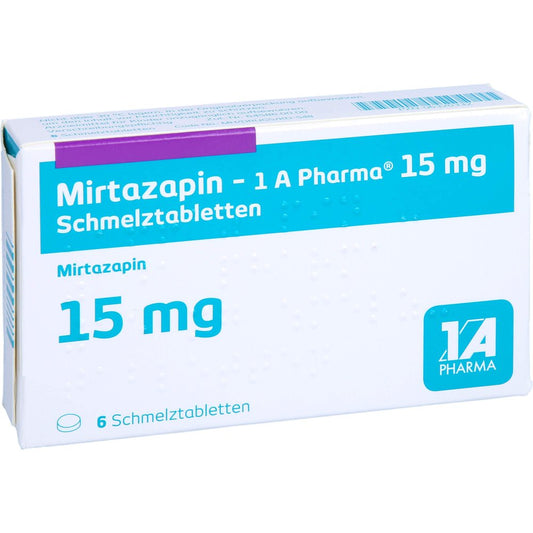 Das Produktfoto zeigt Mirtazapin-1a Pharma 15 Mg Schmelztabletten (6 stk) PZN 06320332
