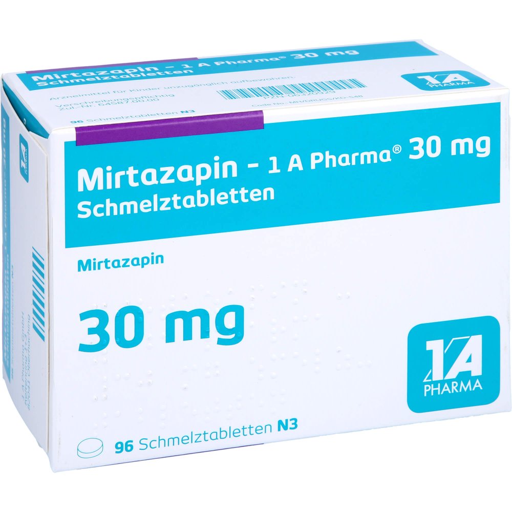 Das Produktfoto zeigt Mirtazapin-1a Pharma 30 Mg Schmelztabletten (96 stk) PZN 06320929