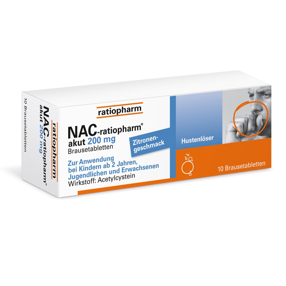 Das Produktfoto zeigt Nac-Ratiopharm Akut 200 Mg Hustenlöser Brausetabl. (10 stk) PZN 06322963