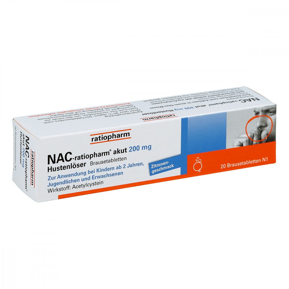 Das Produktfoto zeigt Nac-Ratiopharm Akut 200 Mg Hustenlöser Brausetabl. (20 stk) PZN 06322986