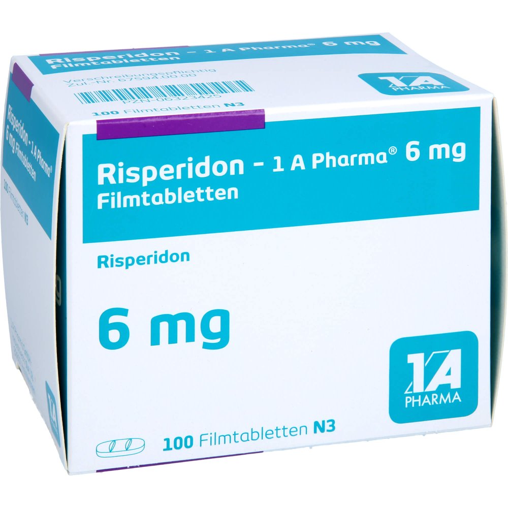 Das Produktfoto zeigt Risperidon-1a Pharma 6 Mg Filmtabletten (100 stk) PZN 06323425