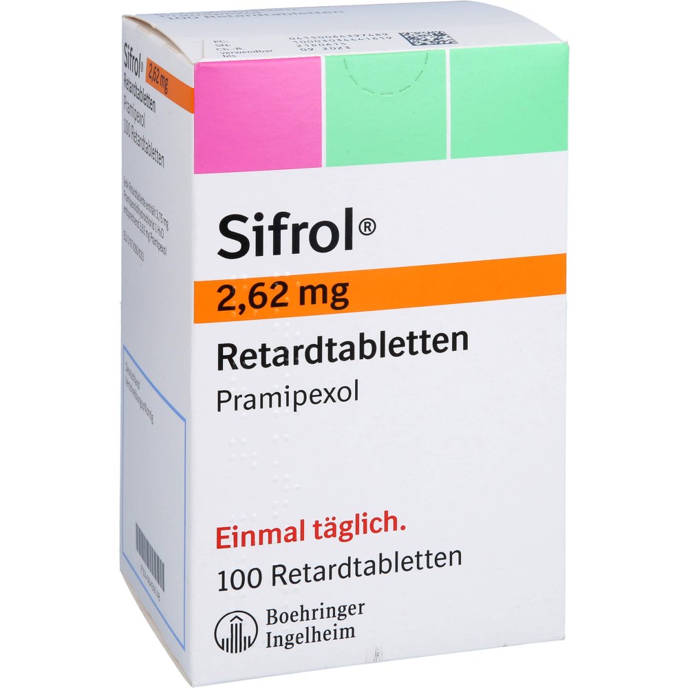 Das Produktfoto zeigt Sifrol 2,62 Mg Retardtabletten (100 stk) PZN 06439748