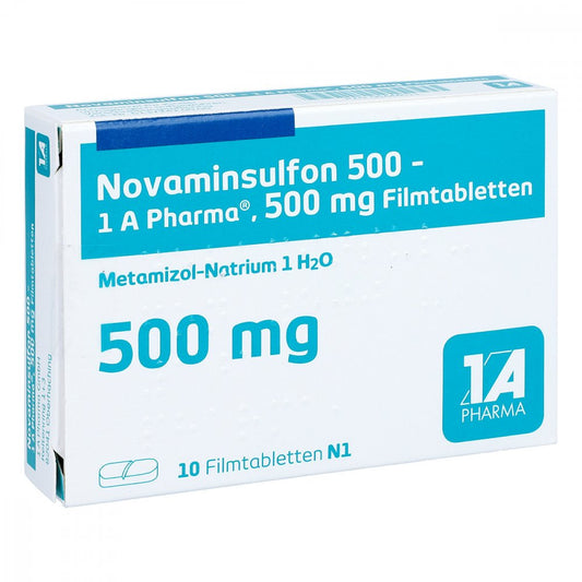 Das Produktfoto zeigt Novaminsulfon 500-1a Pharma Filmtabletten (10 stk) PZN 06444011