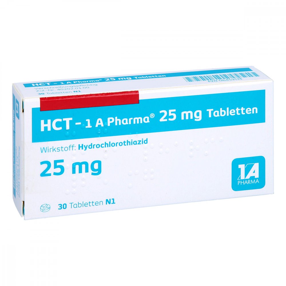 Das Produktfoto zeigt Hct-1a Pharma 25 Mg Tabletten (30 stk) PZN 06453174