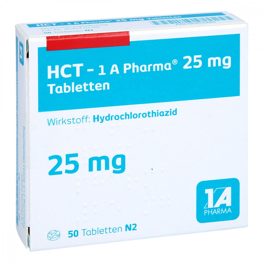 Das Produktfoto zeigt Hct-1a Pharma 25 Mg Tabletten (50 stk) PZN 06453240