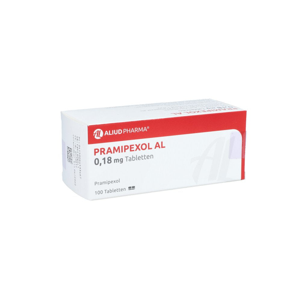 Das Produktfoto zeigt Pramipexol Al 0,18 Mg Tabletten (100 stk) PZN 06453346