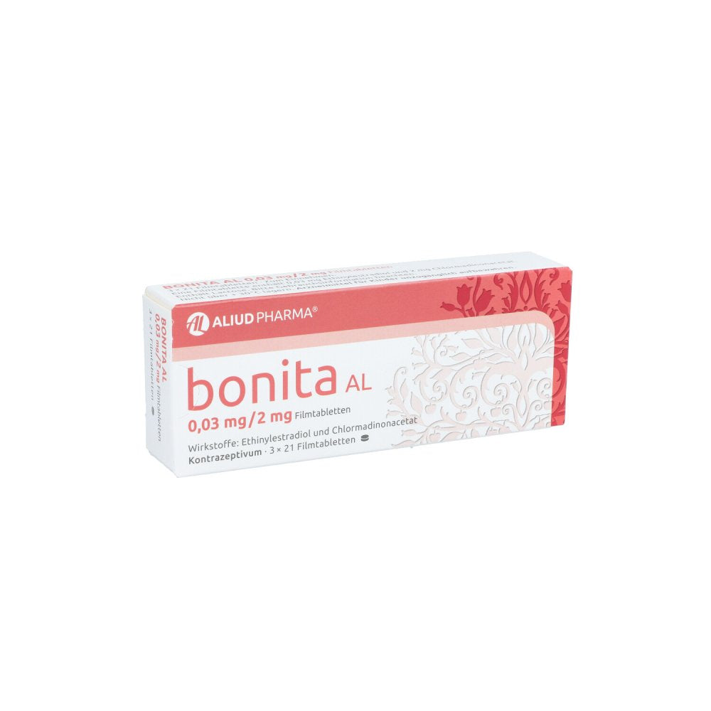 Das Produktfoto zeigt Bonita Al 0,03 Mg/2 Mg Filmtabletten (3X21 stk) PZN 06453458