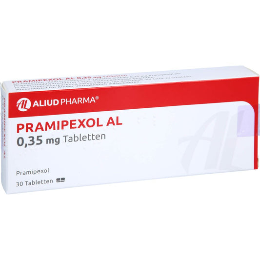 Das Produktfoto zeigt Pramipexol Al 0,35 Mg Tabletten (30 stk) PZN 06453470