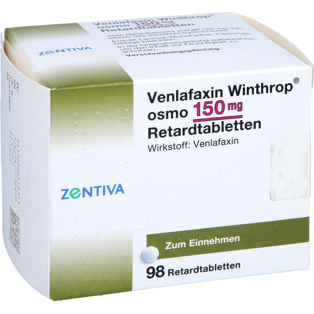 Das Produktfoto zeigt Venlafaxin Winthrop Osmo 150 Mg Retardtabletten (98 stk) PZN 06455931