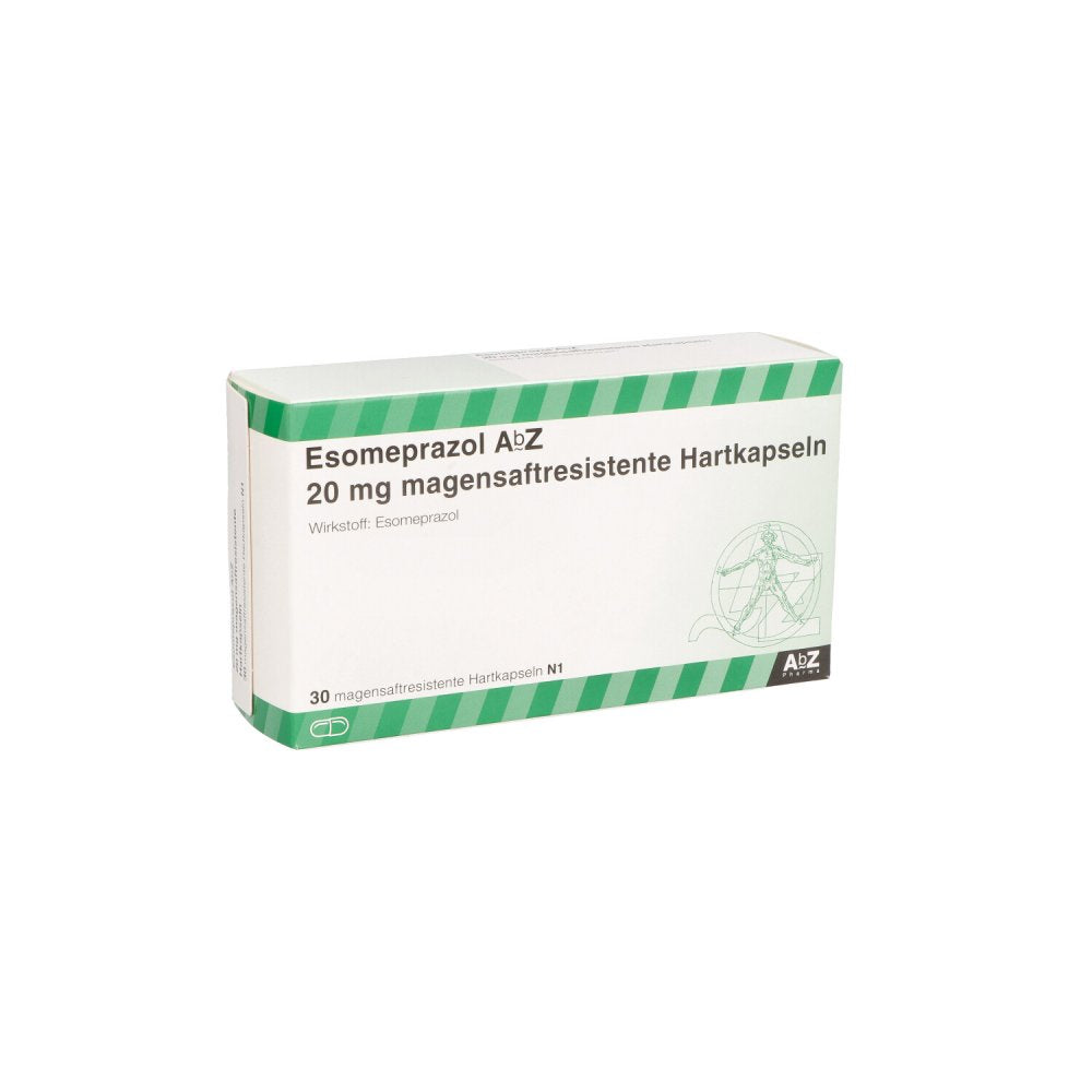 Das Produktfoto zeigt Esomeprazol Abz 20 Mg Magensaftr.Hartkapseln (30 stk) PZN 06465326