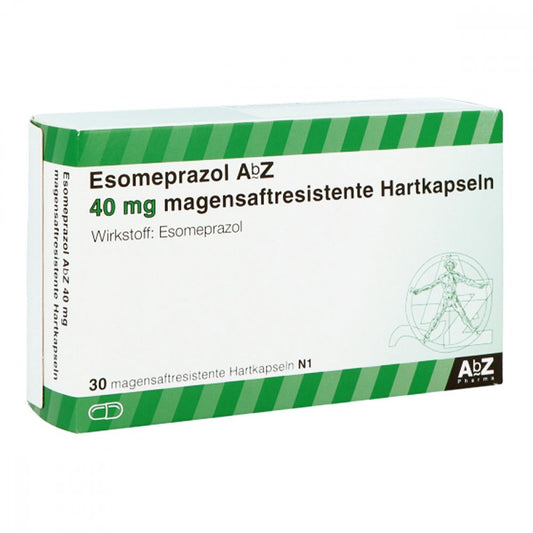 Das Produktfoto zeigt Esomeprazol Abz 40 Mg Magensaftr.Hartkapseln (30 stk) PZN 06465378
