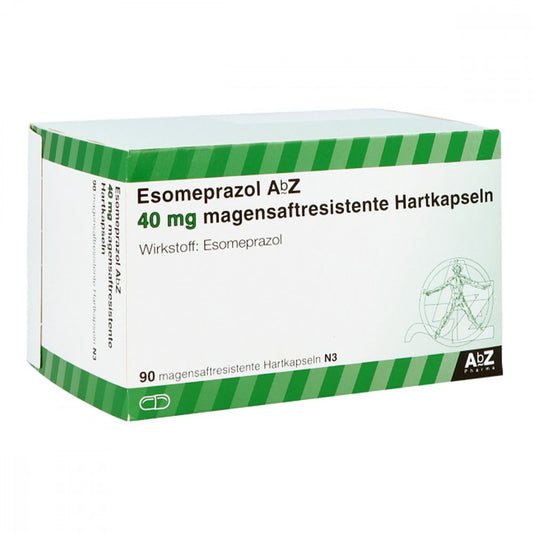 Das Produktfoto zeigt Esomeprazol Abz 40 Mg Magensaftr.Hartkapseln (90 stk) PZN 06465390