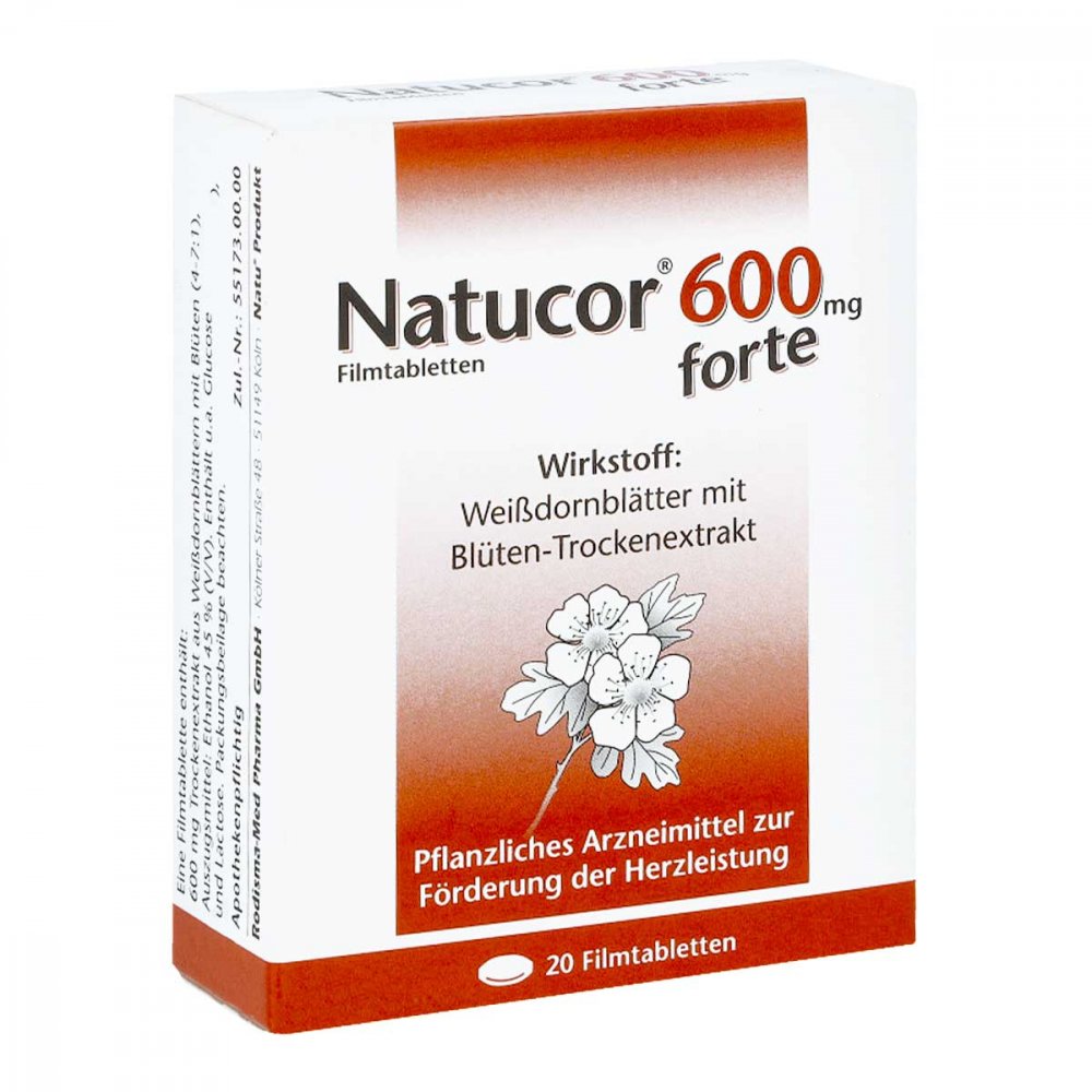 Das Produktfoto zeigt Natucor 600 Mg Forte Filmtabletten (20 stk) PZN 06474383