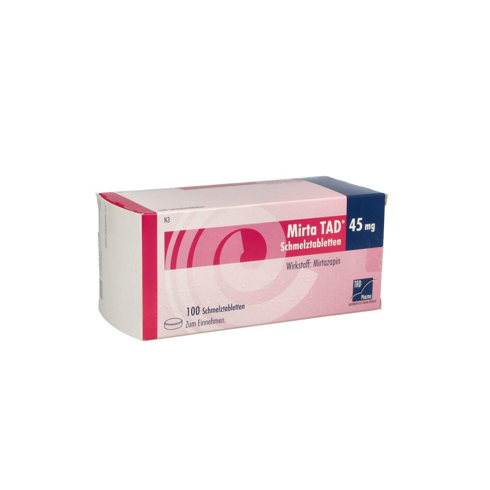 Das Produktfoto zeigt Mirta Tad 45 Mg Schmelztabletten (100 stk) PZN 06477246
