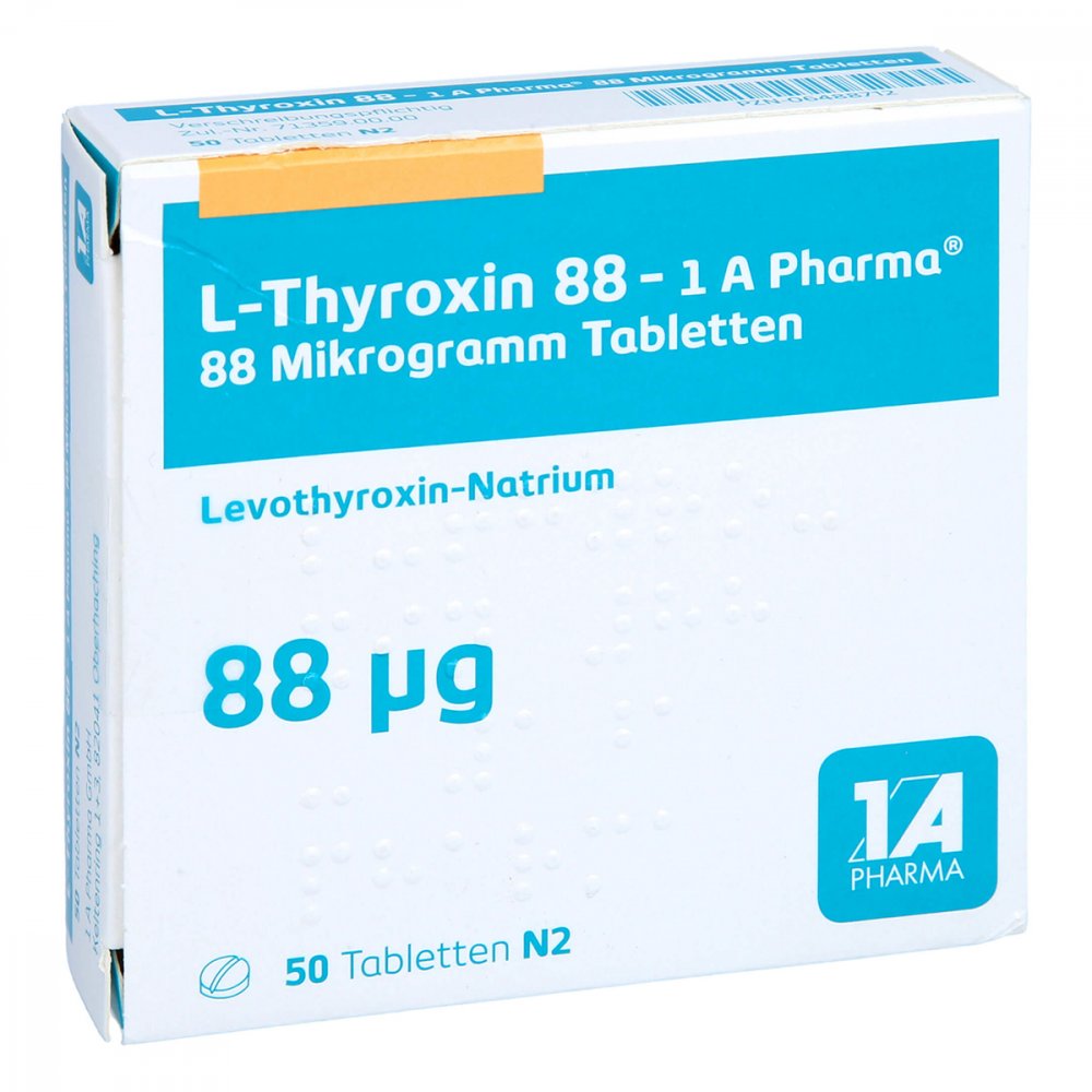 Das Produktfoto zeigt L-Thyroxin 88-1a Pharma Tabletten (50 stk) PZN 06488712