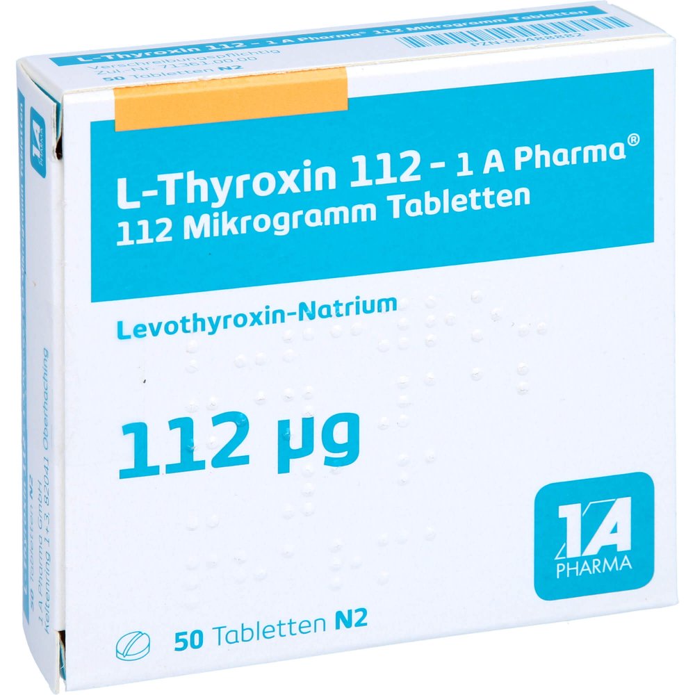 Das Produktfoto zeigt L-Thyroxin 112-1a Pharma Tabletten (50 stk) PZN 06488882