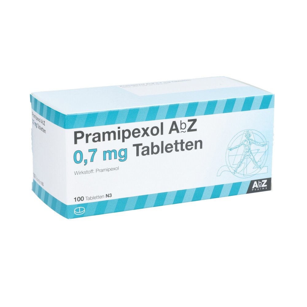 Das Produktfoto zeigt Pramipexol Abz 0,7 Mg Tabletten (100 stk) PZN 06489574