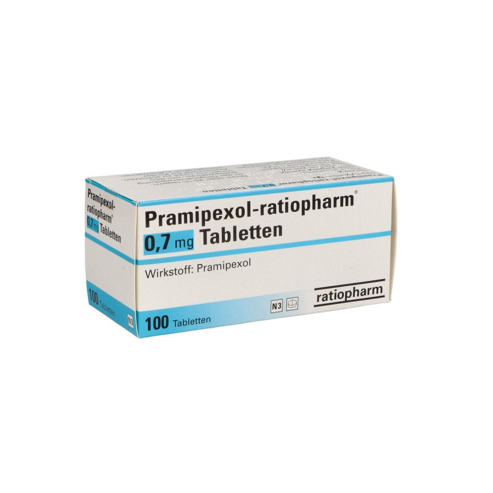 Das Produktfoto zeigt Pramipexol-Ratiopharm 0,7 Mg Tabletten (100 stk) PZN 06492085