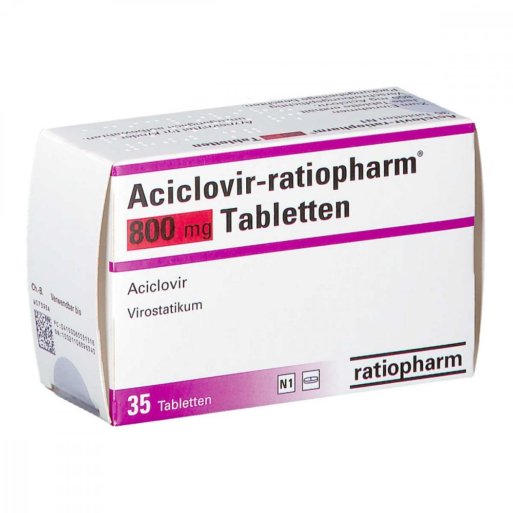 Das Produktfoto zeigt Aciclovir-Ratiopharm 800 Mg Tabletten (35 stk) PZN 06553131