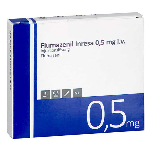 Das Produktfoto zeigt Flumazenil Inresa 0,5 Mg I.V. Injektionslösung (5X5 ml) PZN 06561484