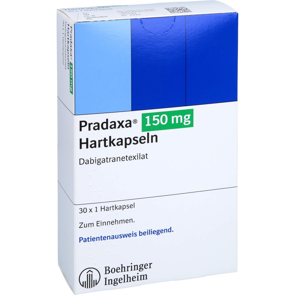 Das Produktfoto zeigt Pradaxa 150 Mg Hartkapseln (30 stk) PZN 06561946