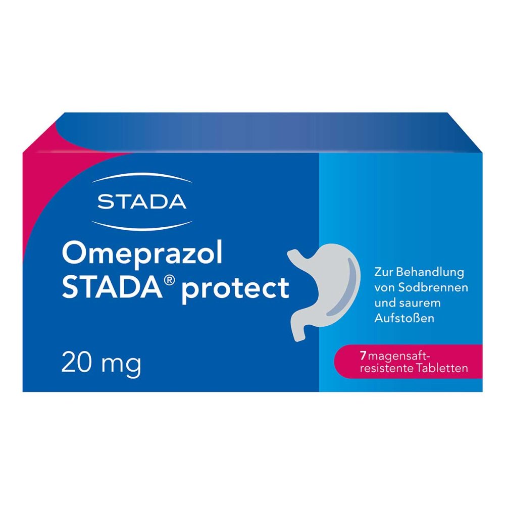 Das Produktfoto zeigt Omeprazol Stada Protect 20 Mg Magensaftr.Tabletten (7 stk) PZN 06562325