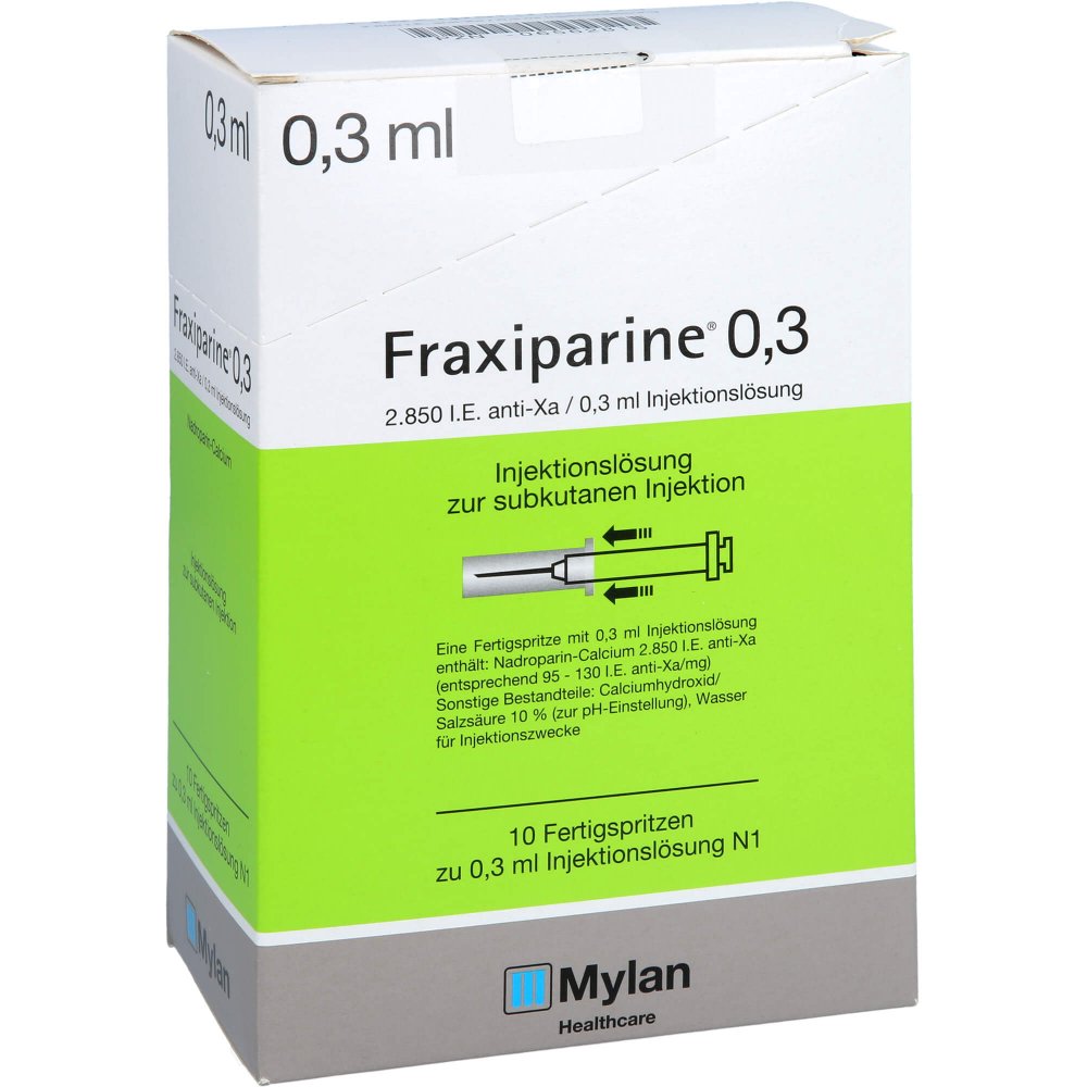 Das Produktfoto zeigt Fraxiparine 0,3 Ml Injektionslösung I.E.Fertigspr. (10X0.3 ml) PZN 06562816
