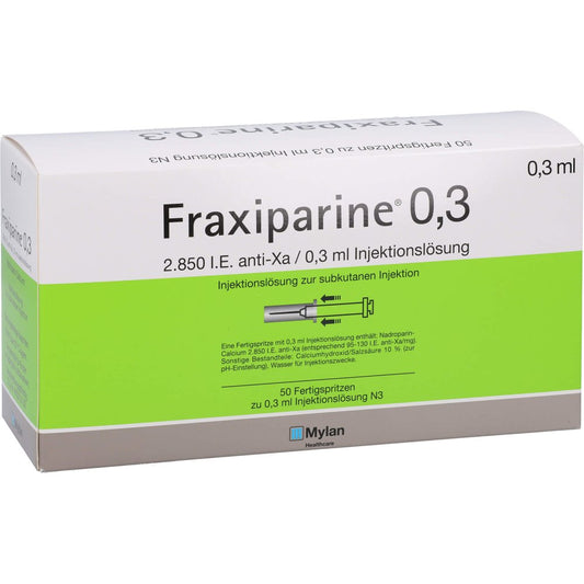Das Produktfoto zeigt Fraxiparine 0,3 Ml Injektionslösung I.E.Fertigspr. (50X0.3 ml) PZN 06562845