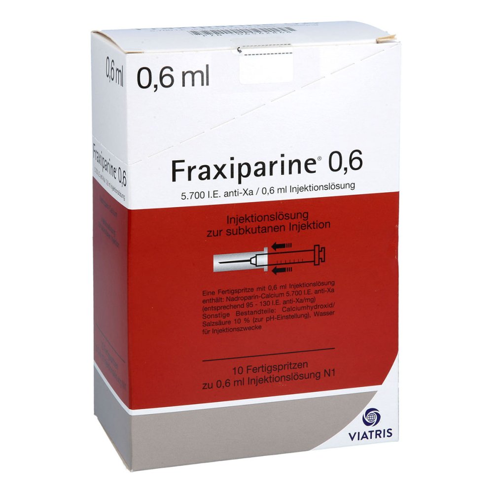Das Produktfoto zeigt Fraxiparine 0,6 Ml Injektionslösung I.E.Fertigspr. (10X0.6 ml) PZN 06562868