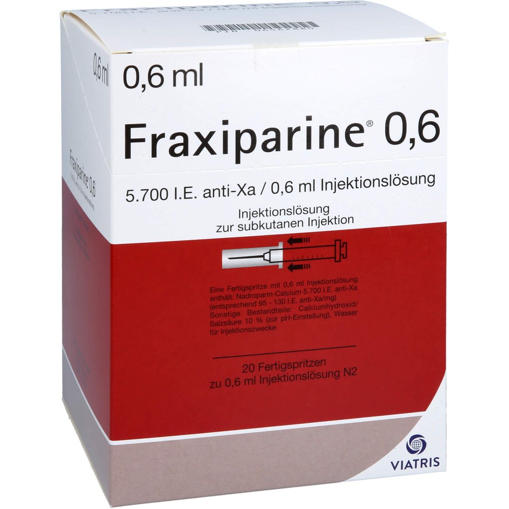 Das Produktfoto zeigt Fraxiparine 0,6 Ml Injektionslösung I.E.Fertigspr. (20X0.6 ml) PZN 06562880