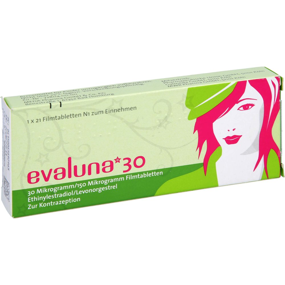 Das Produktfoto zeigt Evaluna 30 Filmtabletten (1X21 stk) PZN 06569296