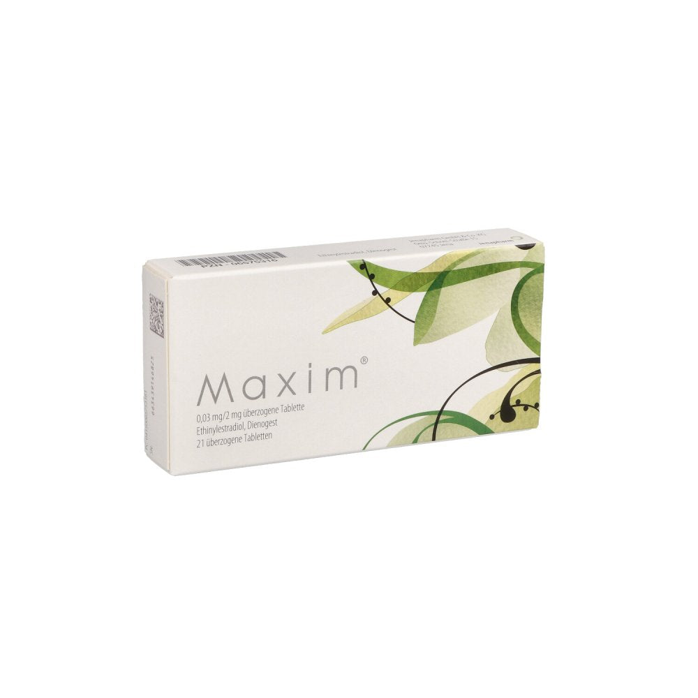 Das Produktfoto zeigt Maxim 0,03 Mg/2 Mg Überzogene Tabletten (21 stk) PZN 06575316