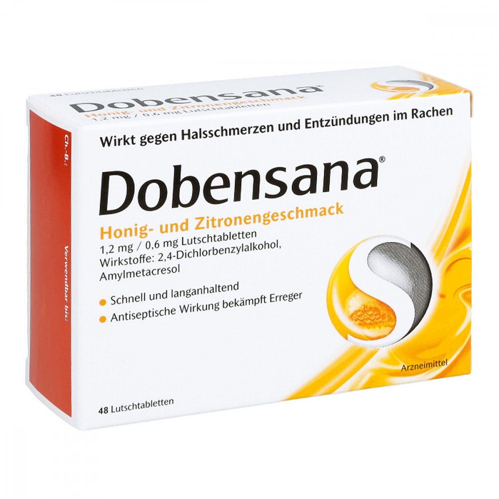 Das Produktfoto zeigt Dobensana Honig- U.Zitronengeschm.1,2mg/0,6mg Lut. (48 stk) PZN 06586969
