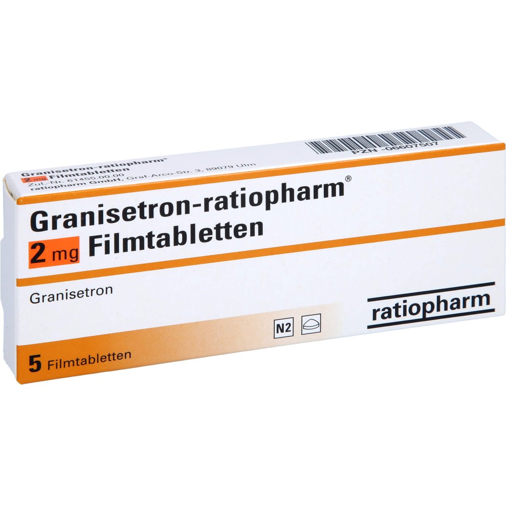 Das Produktfoto zeigt Granisetron-Ratiopharm 2 Mg Filmtabletten (5 stk) PZN 06607507