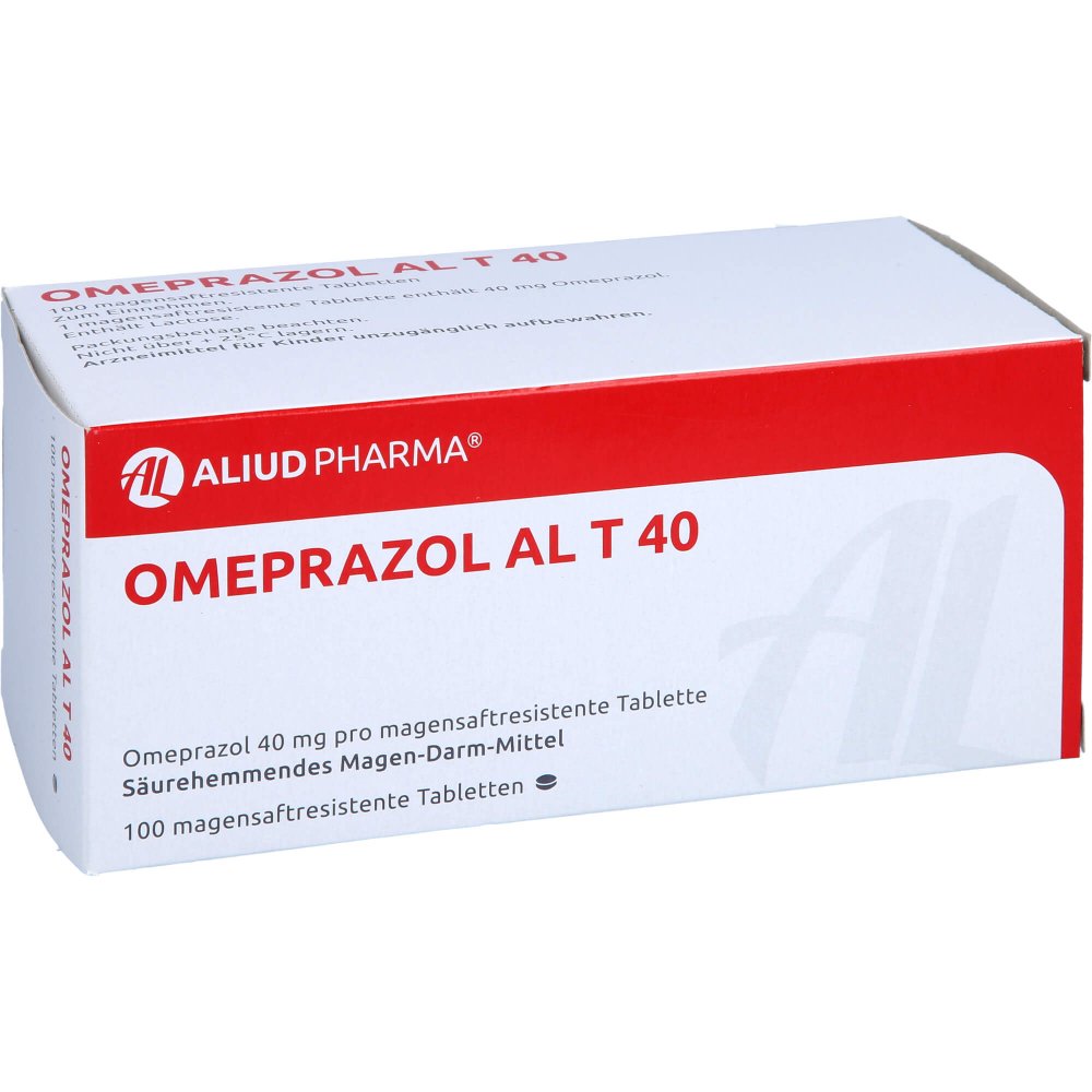 Das Produktfoto zeigt Omeprazol Al T 40 Magensaftresistente Tabletten (100 stk) PZN 06634817