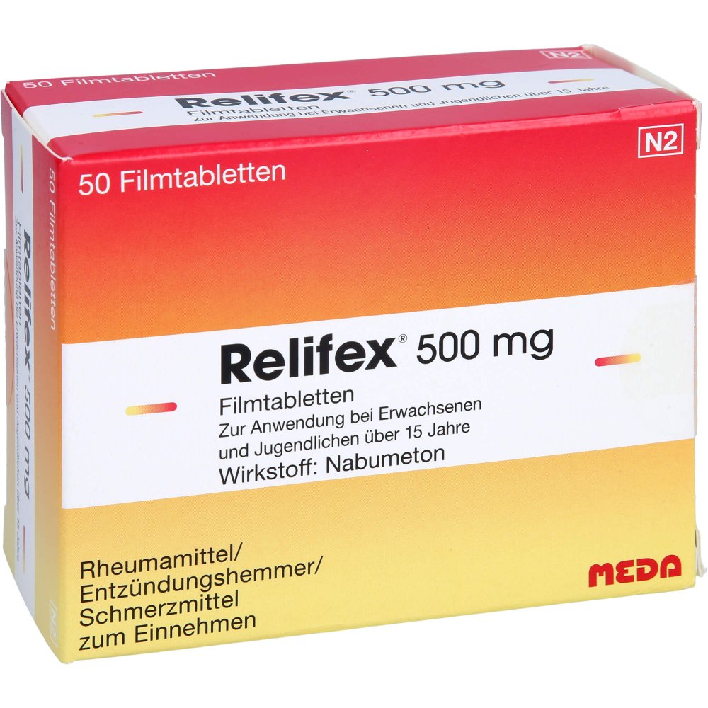 Das Produktfoto zeigt Relifex 500 Mg Filmtabletten (50 stk) PZN 06643153