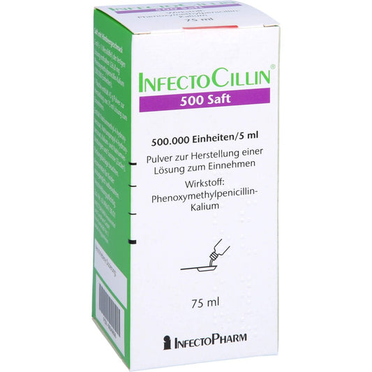 Das Produktfoto zeigt Infectocillin 500 Saft 1ml=100.000 I.E. (75 ml) PZN 06649606