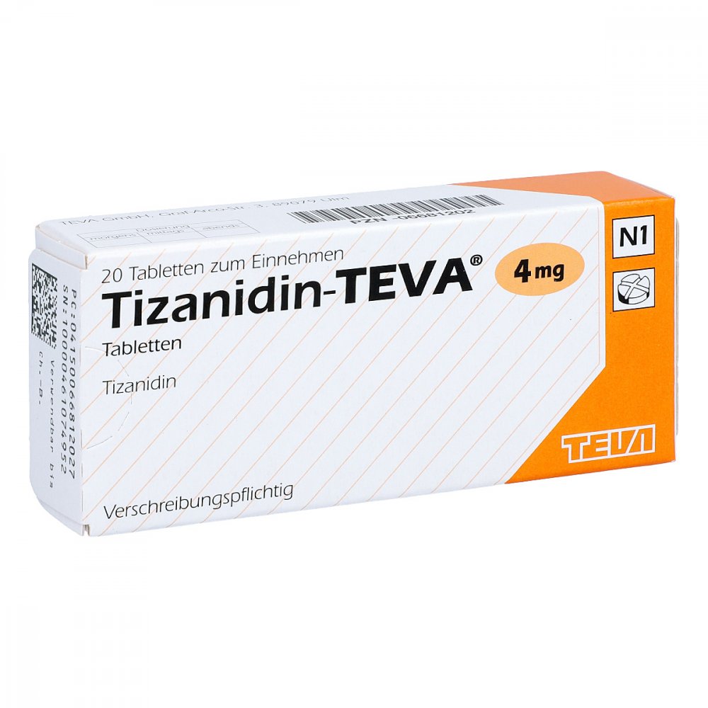 Das Produktfoto zeigt Tizanidin Teva 4 Mg Tabletten (20 stk) PZN 06681202