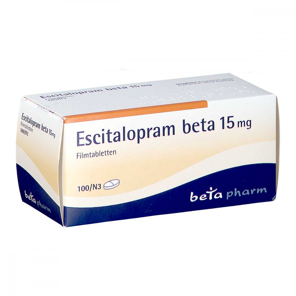 Das Produktfoto zeigt Escitalopram Beta 15 Mg Filmtabletten (100 stk) PZN 06681722