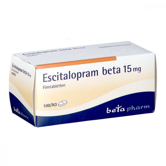Das Produktfoto zeigt Escitalopram Beta 15 Mg Filmtabletten (100 stk) PZN 06681722